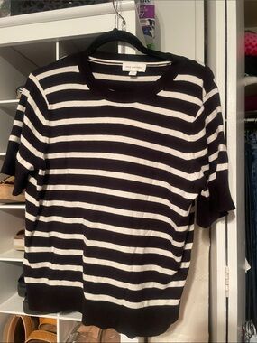 Free Assembly Striped Black and White Short Sleeve Sweater